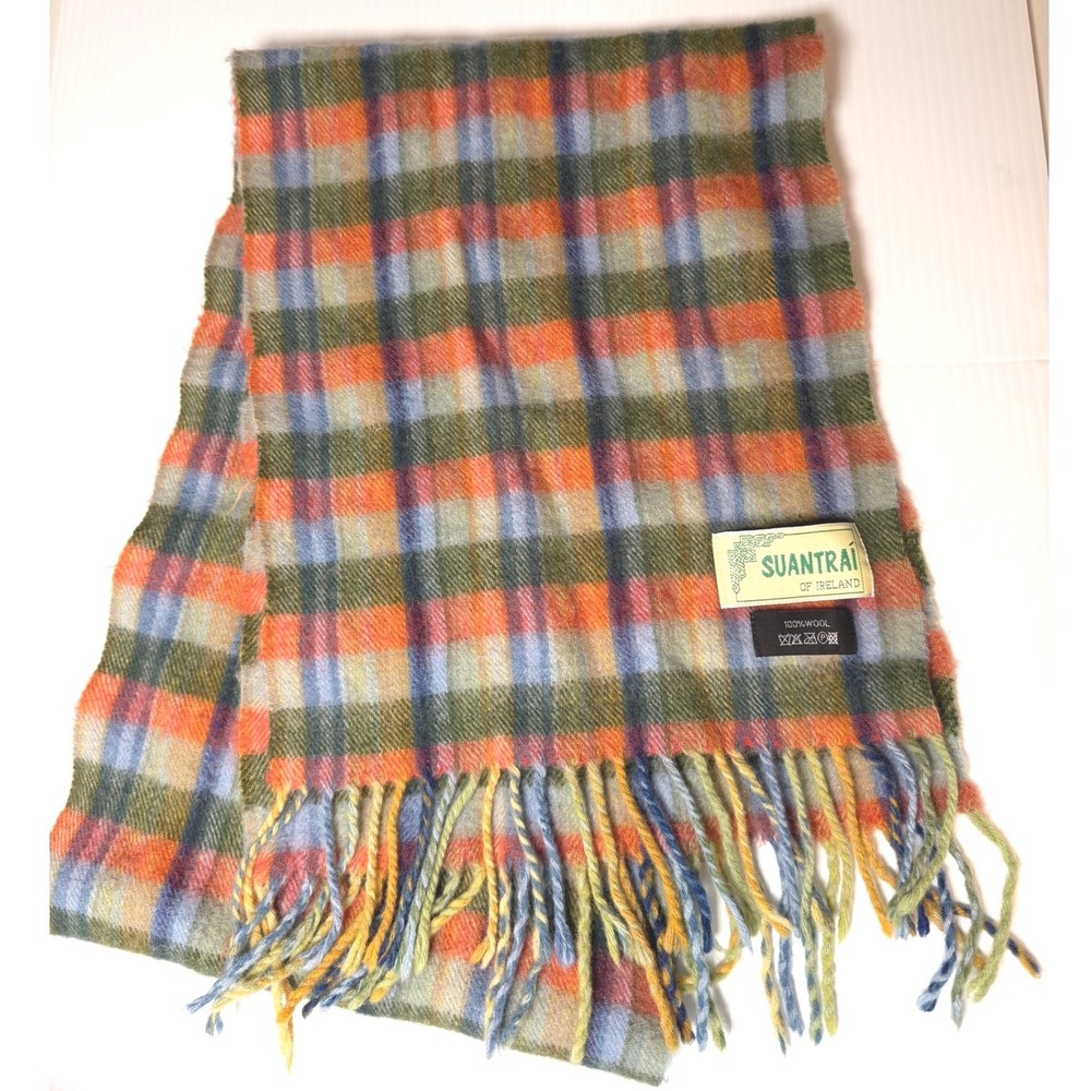 Suantrai of Ireland Plaid 100‎ Wool Scarf Fringe
